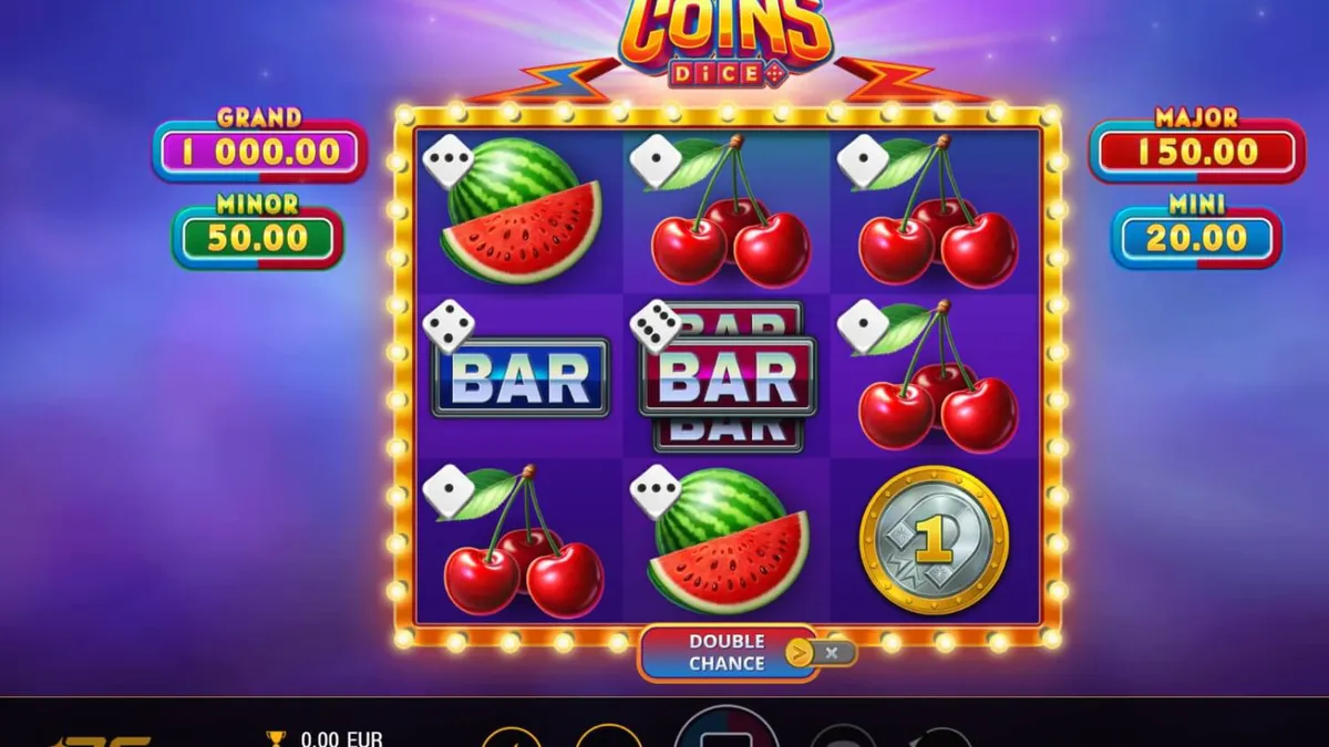 Tampilan visual slot Magnetic Coins Dice dengan nuansa metalik dan simbol koin bercahaya.