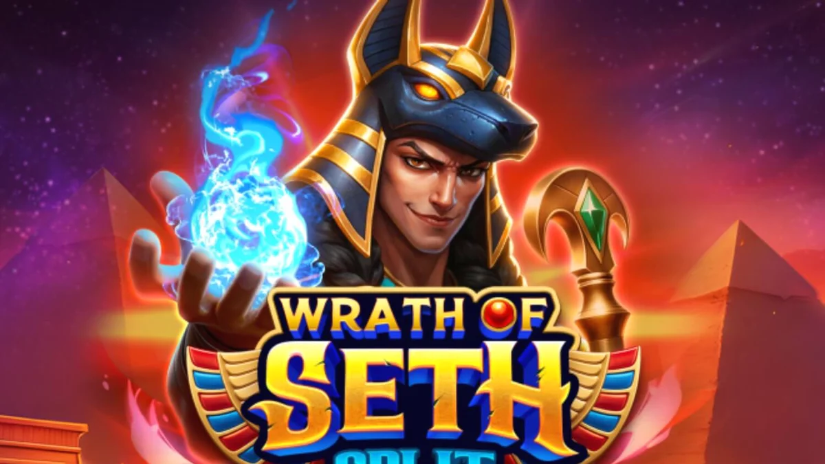 Tampilan visual slot Wrath of Seth – Split dengan latar belakang kuil Mesir Kuno dan simbol-simbol mitologi.