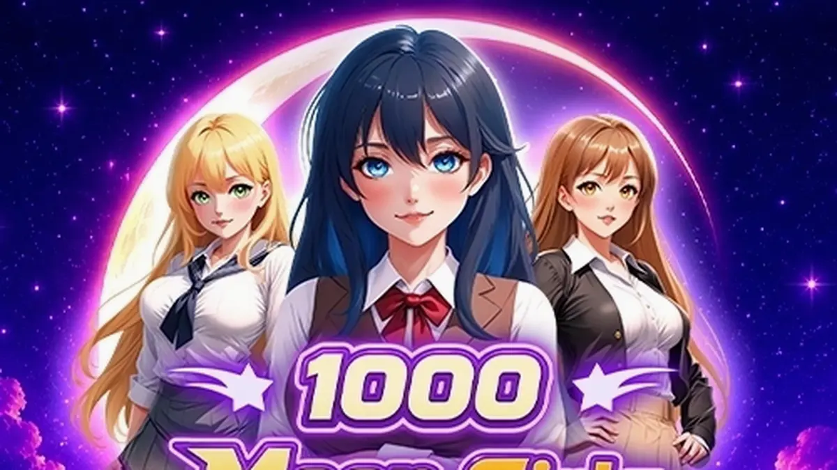 Tampilan visual slot 1000 Moon Girls dengan tujuh gulungan