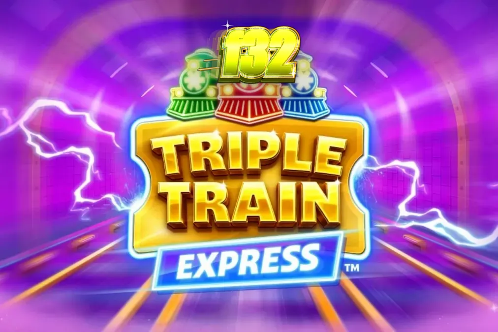 Tampilan visual futuristik slot Triple Train Express dengan lokomotif neon.