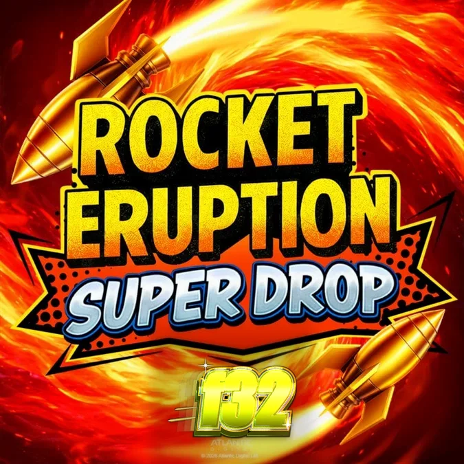 Tampilan antarmuka slot Rocket Eruption Super Drop dengan tema gunung berapi